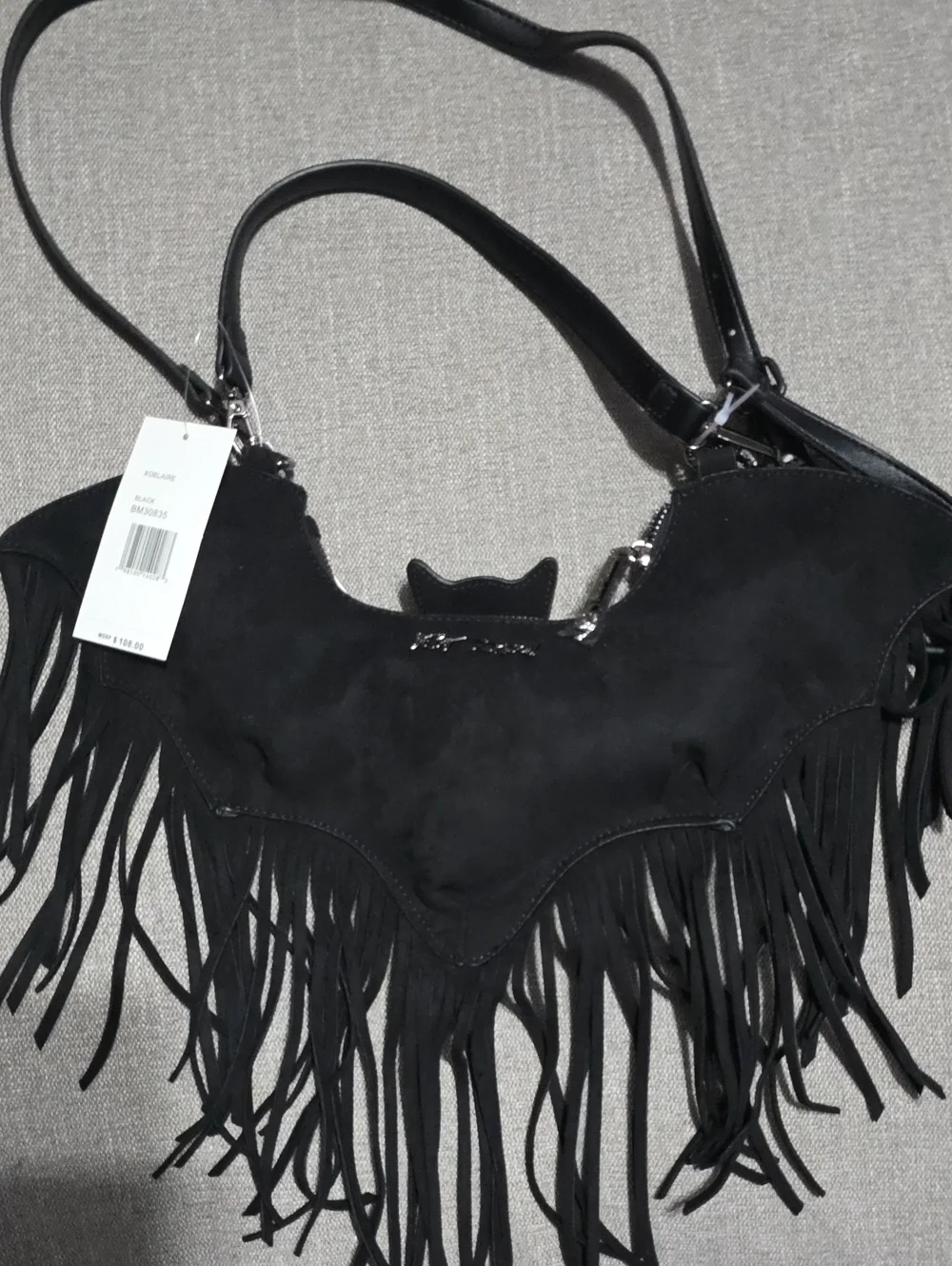 Betsey Johnson Black Bat Fringe Purse NWT